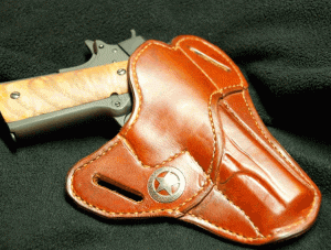 Red-brown, shiny leather holster